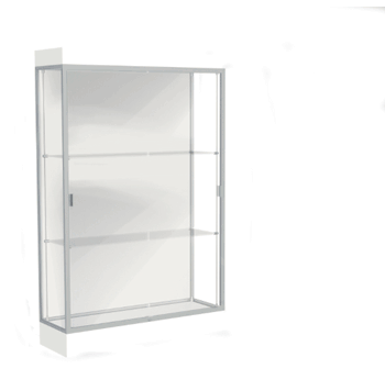 Edge Lighted Floor Display Case, 6" Frosty White Base w/ White Back and Satin Natural Aluminum Frame, 76"H x 48"W x 20"D - Click to enlarge