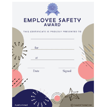 Employee Safety Award Certificate - Free Template - Click to enlarge