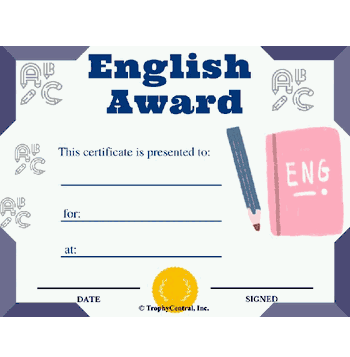 English Award Certificate - Free Template - Click to enlarge