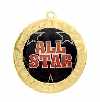 All Star Epoxy Dome Insert Medal - Gold Frame, 2 3/4" - Click to enlarge