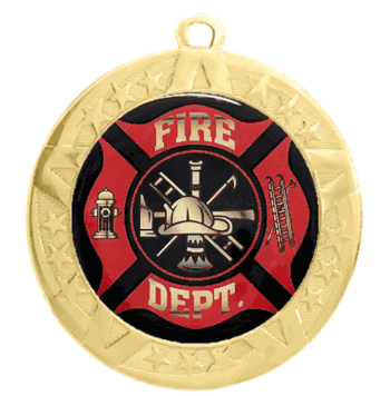 Epoxy Dome Gold Frame Insert Medal: Fire Department - Click to enlarge