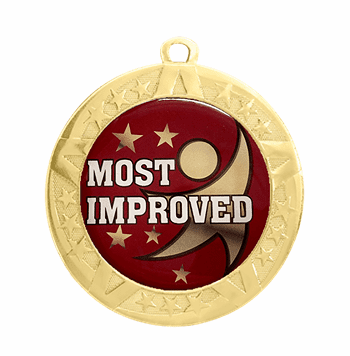 Most Improved Epoxy Dome Insert Medal - Gold Frame, 2 3/4" - Click to enlarge