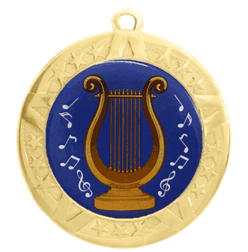 Epoxy Dome Gold Frame Insert Medal: Music Lyre - Click to enlarge