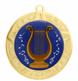 Music Lyre Epoxy Dome Insert Medal - Gold Frame, 2 3/4"