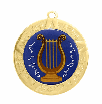 Gold Epoxy Dome Music Lyre  Insert Medal, 2 3/4" - Click to enlarge