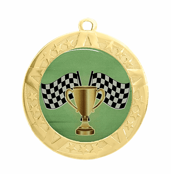 Racing Epoxy Dome Insert Medal - Gold Frame, 2 3/4" - Click to enlarge
