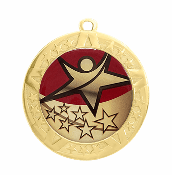 Rising Star Epoxy Dome Insert Medal - Gold Frame, 2 3/4" - Click to enlarge