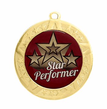 Star Performer Epoxy Dome Insert Medal - Gold Frame, 2 3/4" - Click to enlarge