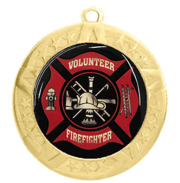 Epoxy Dome Gold Frame Insert Medal: Volunteer Firefighter - Click to enlarge