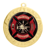 Epoxy Dome Gold Frame Insert Medal: Volunteer Firefighter