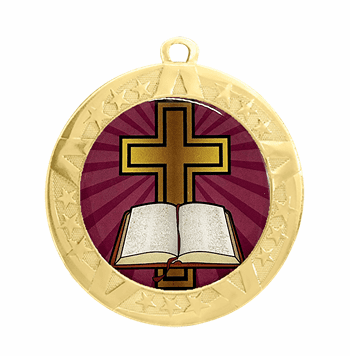 Cross Epoxy Dome Insert Medal - Gold Frame, 2 3/4" - Click to enlarge