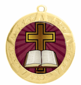 Cross Epoxy Dome Insert Medal - Gold Frame, 2 3/4"
