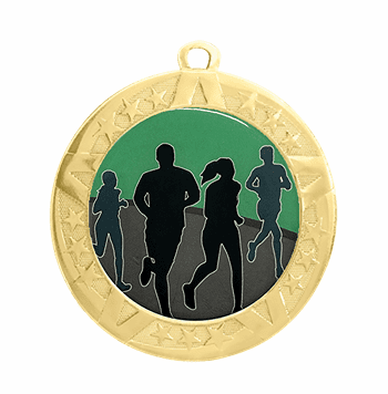 Running Epoxy Dome Insert Medal - Gold Frame, 2 3/4" - Click to enlarge
