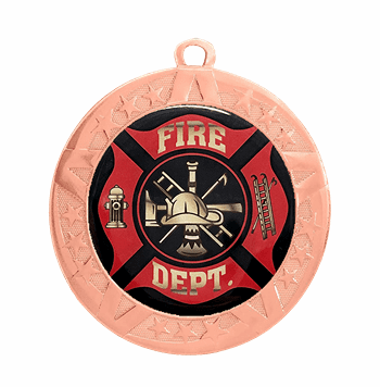 Fire Department Epoxy Dome Insert Medal - Bronze Frame, 2 3/4" - Click to enlarge
