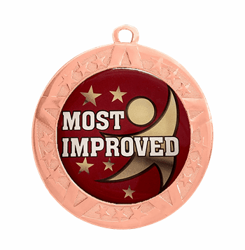 Most Improved Epoxy Dome Insert Medal - Bronze Frame, 2 3/4" - Click to enlarge