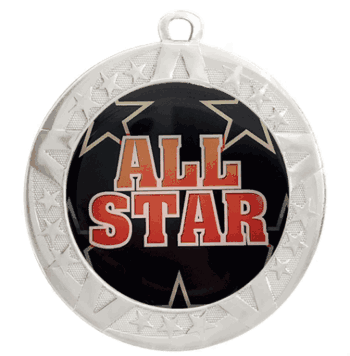 Epoxy Dome Silver Frame Insert Medal: All Star - Click to enlarge