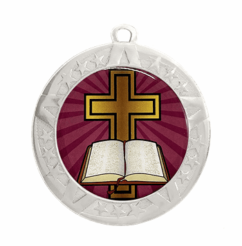 Cross Epoxy Dome Insert Medal - Silver Frame, 2 3/4" - Click to enlarge