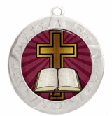 Cross Epoxy Dome Insert Medal - Silver Frame, 2 3/4"