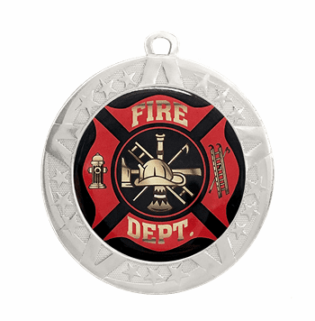 Fire Department Epoxy Dome Insert Medal - Silver Frame, 2 3/4" - Click to enlarge