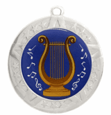 Music Lyre Epoxy Dome Insert Medal - Silver Frame, 2 3/4"