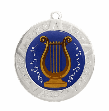 Silver Epoxy Dome Music Lyre Insert Medal - Silver Frame, 2 3/4" - Click to enlarge