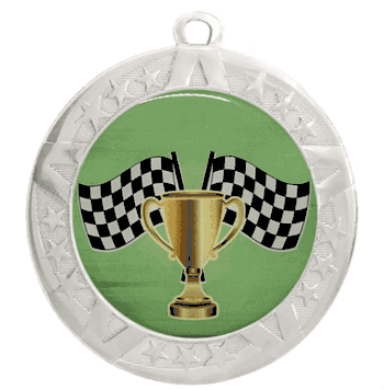 Epoxy Dome Silver Frame Insert Medal: Racing - Click to enlarge