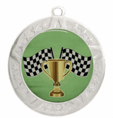 Racing Epoxy Dome Insert Medal - Silver Frame, 2 3/4"