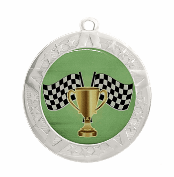 Racing Epoxy Dome Insert Medal - Silver Frame, 2 3/4" - Click to enlarge