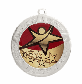 Rising Star Epoxy Dome Insert Medal - Silver Frame, 2 3/4" - Click to enlarge