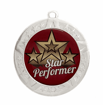 Star Performer Epoxy Dome Insert Medal - Silver Frame, 2 3/4" - Click to enlarge