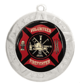 Epoxy Dome Silver Frame Insert Medal: Volunteer Firefighter