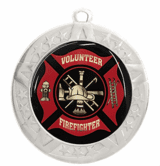 Epoxy Dome Silver Frame Insert Medal: Volunteer Firefighter