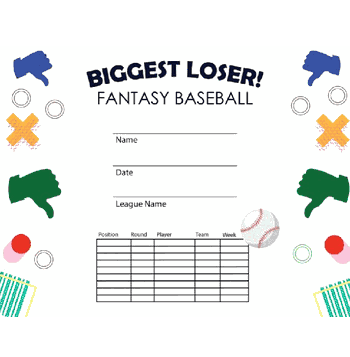 Fantasy Baseball Biggest Loser Free Template - Click to enlarge