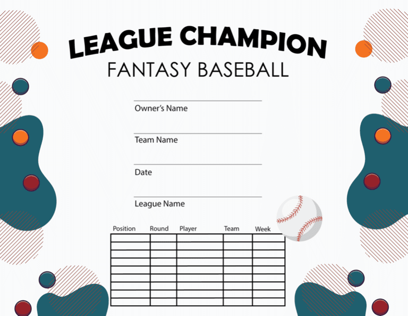 Fantasy Baseball League Champion Certificate from Trophy Central