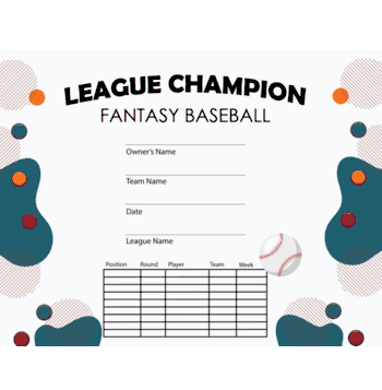 Fantasy Baseball League Champion Free Template - Click to enlarge