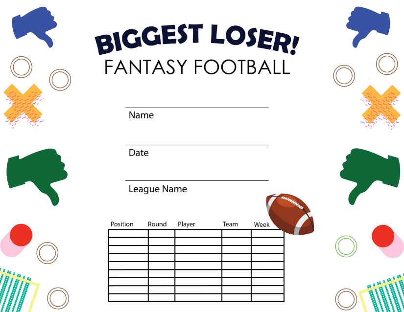 Fantasy Football Biggest Loser Certificate from Trophy Central