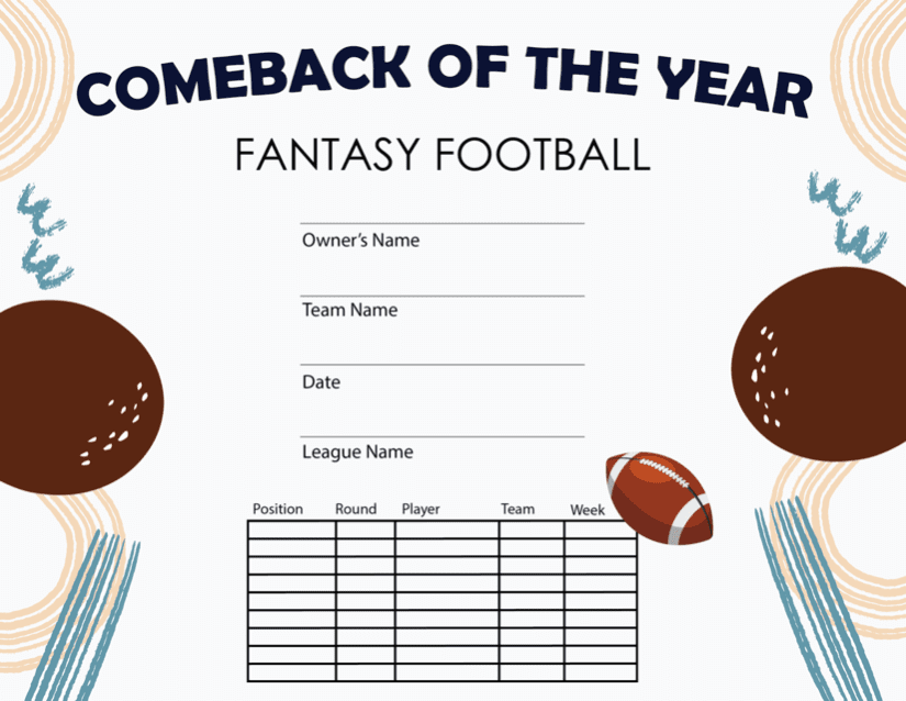 Fantasy Football Comeback of the Year Certificate from Trophy Central