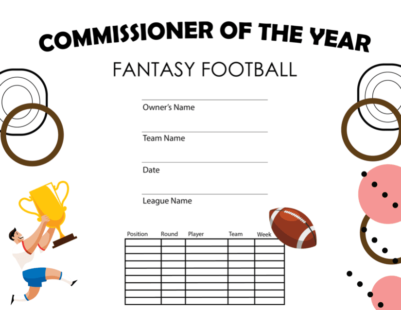 Fantasy Football Commissioner of the Year Certificate from Trophy Central
