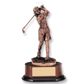 Female Golf FIgure Electroplated Bronze Trophy, 12" - Click to enlarge