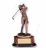 Female Golf FIgure Electroplated Bronze Trophy, 12"