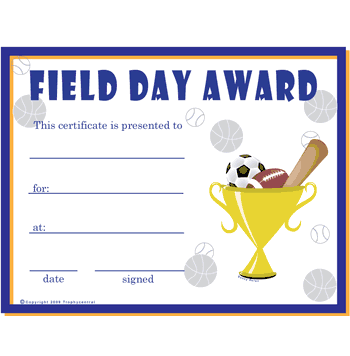 Free Field Day Certificates, Certificate Free Field Day