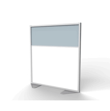 Floor Partition with Aluminum Frame and 2 Split Panel Infill, Porcelain and Silver Vinyl, 54"H x 48"W - Click to enlarge