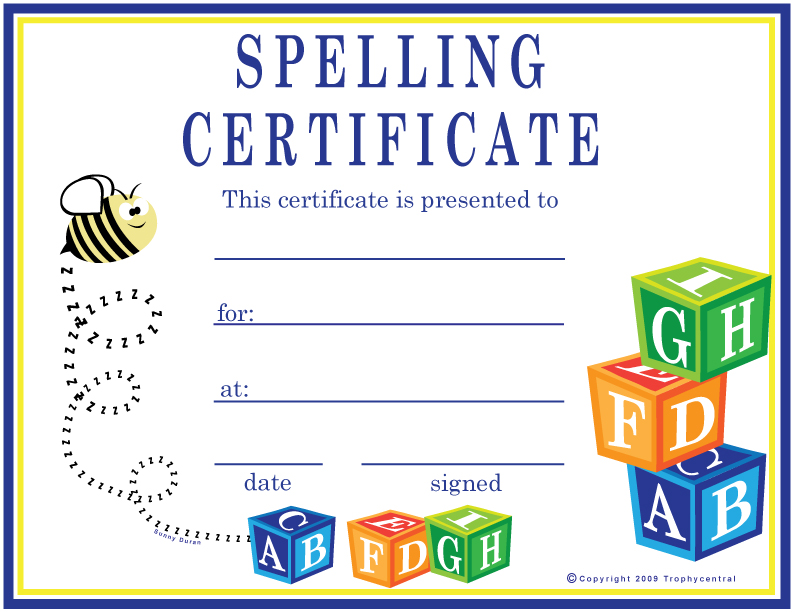 Free Spelling Certificates, Printable Spelling Certificate, Spelling ...