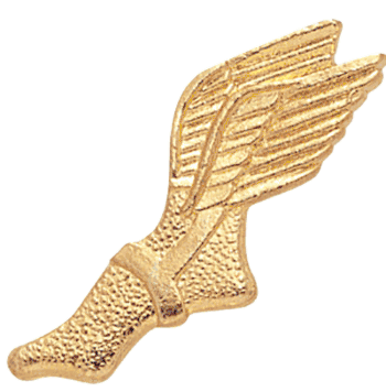 Gold Track Winged Foot Lapel Pins - Click to enlarge