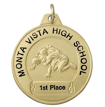 Gold Wrestling Front Imprint Medals - Click to enlarge