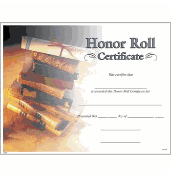 Honor Roll Award Certificate - Click to enlarge