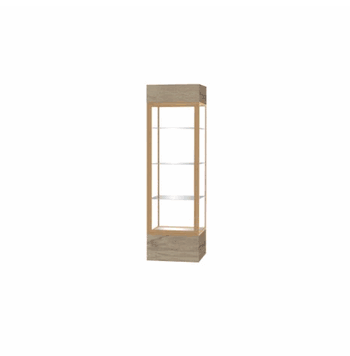 Keepsake Driftwood Oak Lighted Display Case w/ Clear Glass back and Champagne Aluminum Frame, 80"H x 24"W x 24"D - Click to enlarge