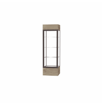 Keepsake Driftwood Oak Lighted Display Case w/ Clear Glass back and Dark Bronze Aluminum Frame, 80"H x 24"W x 24"D - Click to enlarge