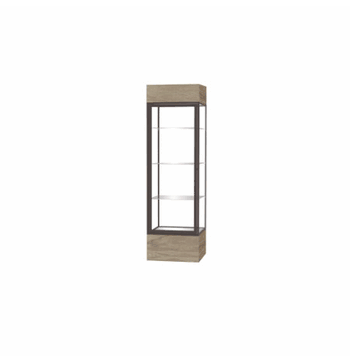 Keepsake Driftwood Oak Lighted Display Case w/ Clear Glass back and Dark Bronze Aluminum Frame, 80"H x 24"W x 24"D - Click to enlarge