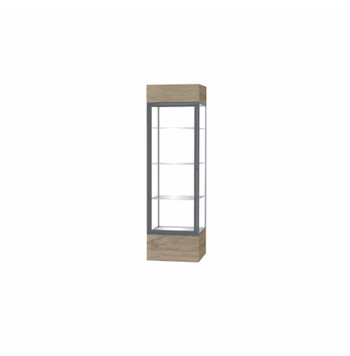 Keepsake Driftwood Oak Lighted Display Case w/ Clear Glass back and Satin Natural Aluminum Frame, 80"H x 24"W x 24"D - Click to enlarge